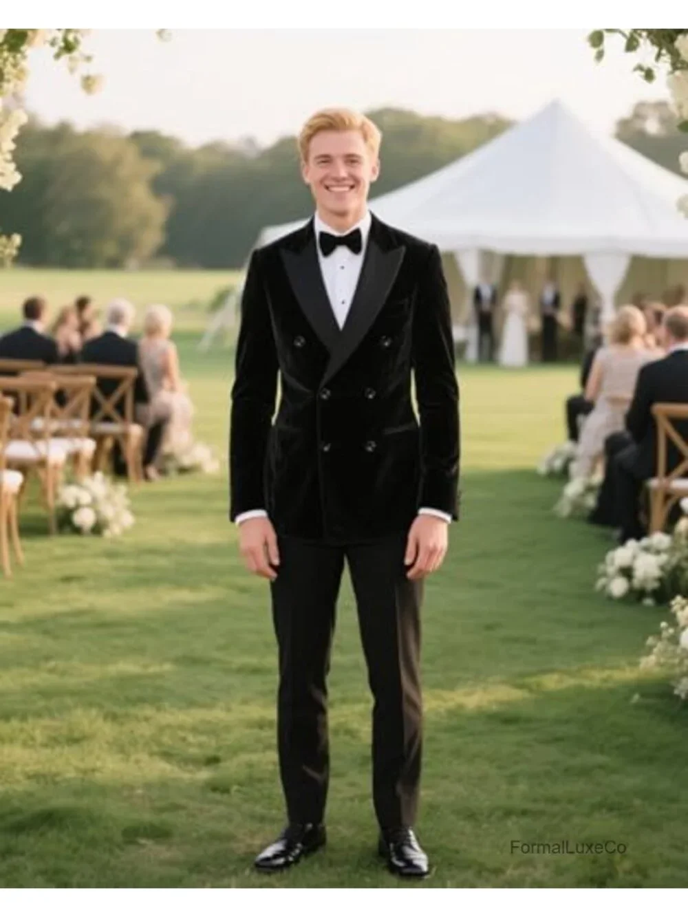 Men's Velvet 2-Piece Double Breasted Tuxedo Suit Set Slim Fit Peak Lapel Blazer